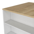 Kitchen Island Table, Two Legs, Three Side Shelves, White Pine Multicolor Solid Wood Mdf Engineered Wood
