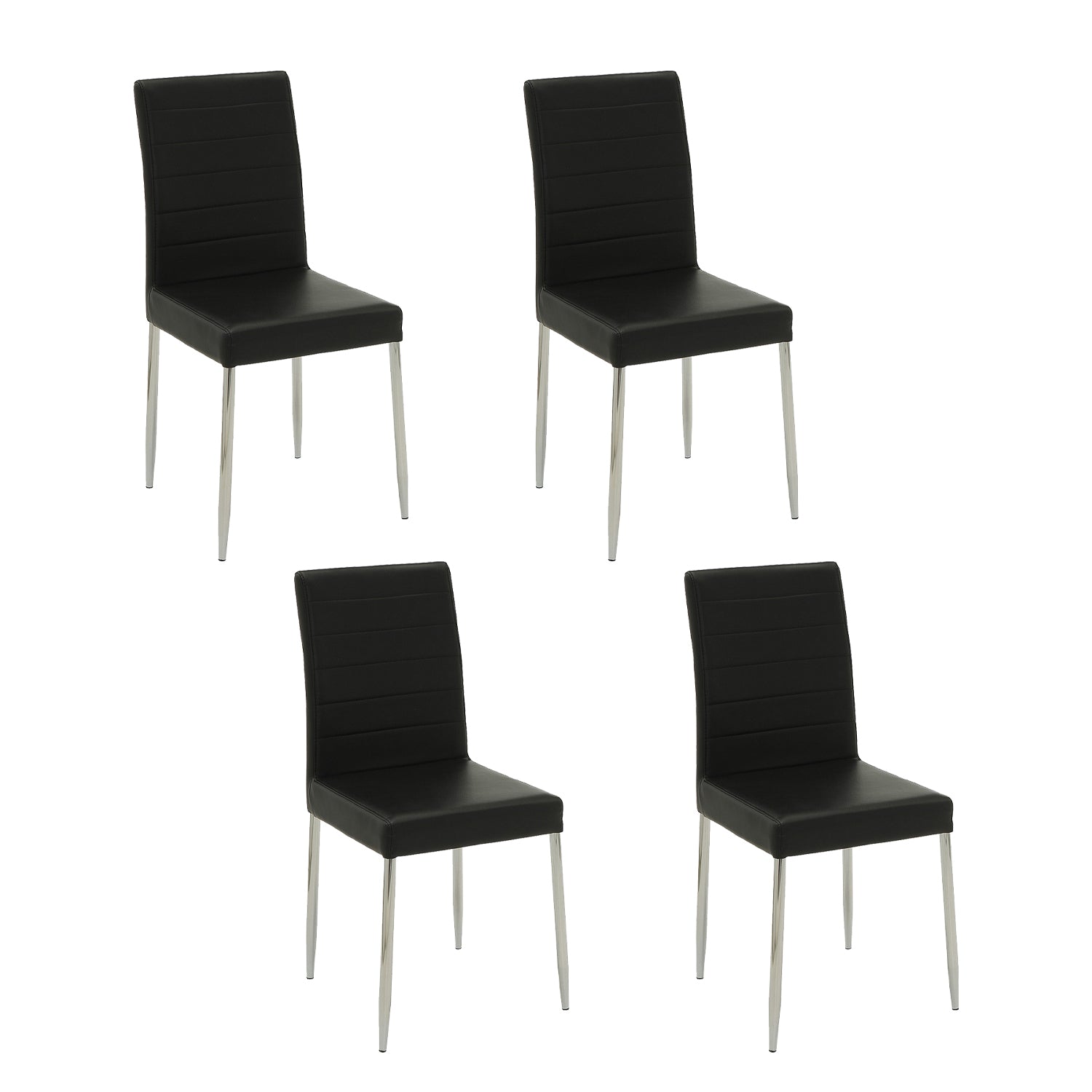 Set Of 4Upholstered Dining Chairs, Black And Chrome Solid Black Dining Room Rectangular Dining Chairs Set Of 4 Or More Chrome,Faux Leather