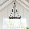 12 Light Living Room Steel Dimmable Candle Style Wagon Wheel Chandelier Ul Certified Walnut Ceiling Lights Steel Metal