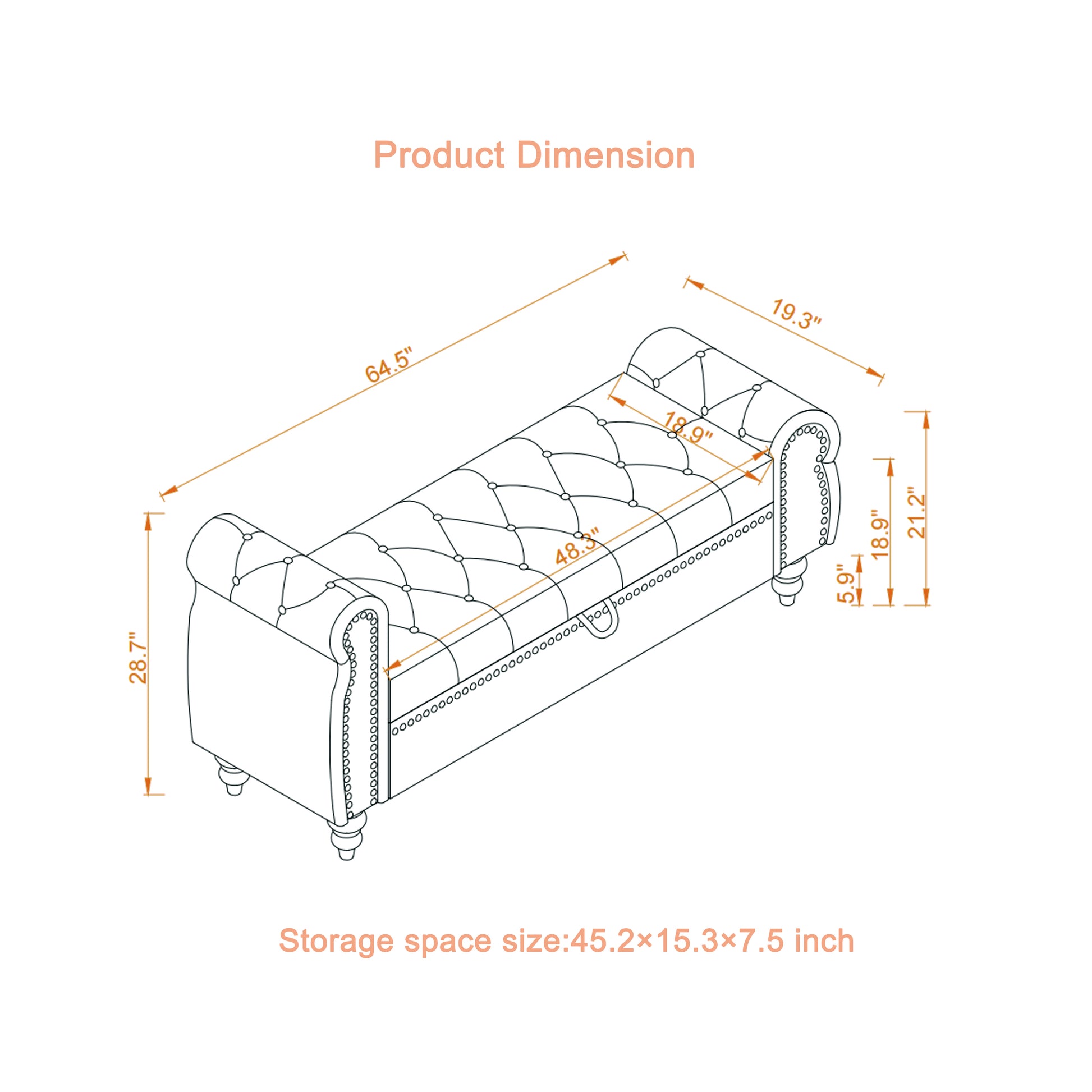 64.5" Bed Bench For Bed Room Nails Tufted Chaise Of Lounge With Storage Velvet Upholstery Beige Beige Foam Velvet