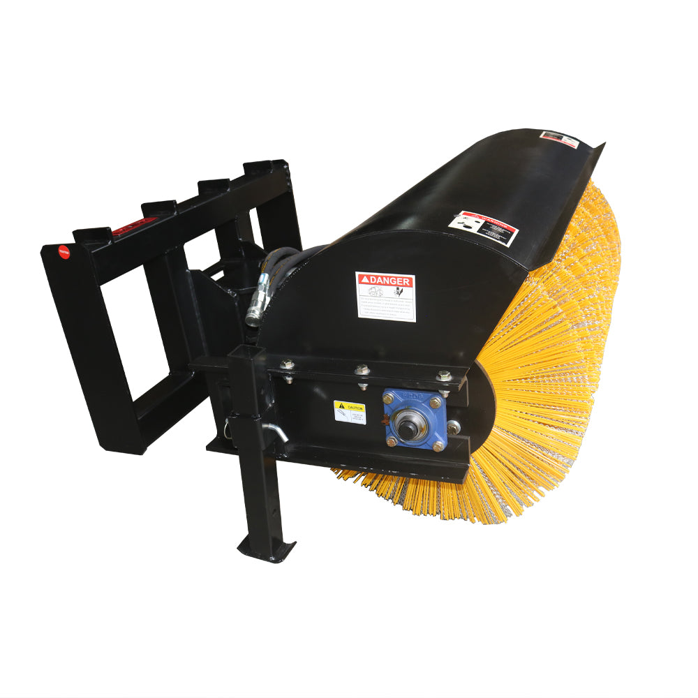 44" Small Skid Steer Hydraulic Rotary Angle Broom Sweeper, Standard Flow, Bi Directional, 22" Brush Diameter Black Steel