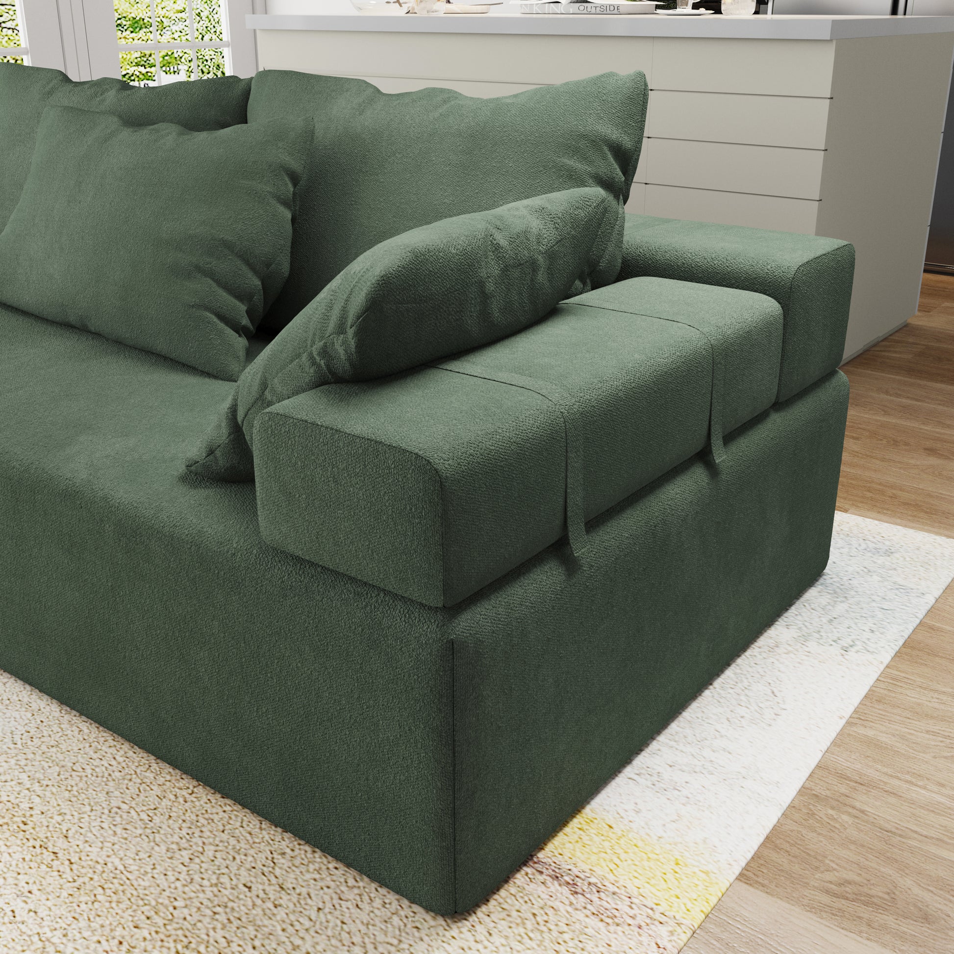 Modern Upholstered Sectional Sofa Couch Set,Modular 108" L Shaped Sectional Living Room Sofa Set With 6 Pillows,Free Combination Sofa Couch For Living Room,Bedroom Left Chaise Green Foam Chenille 3 Seat