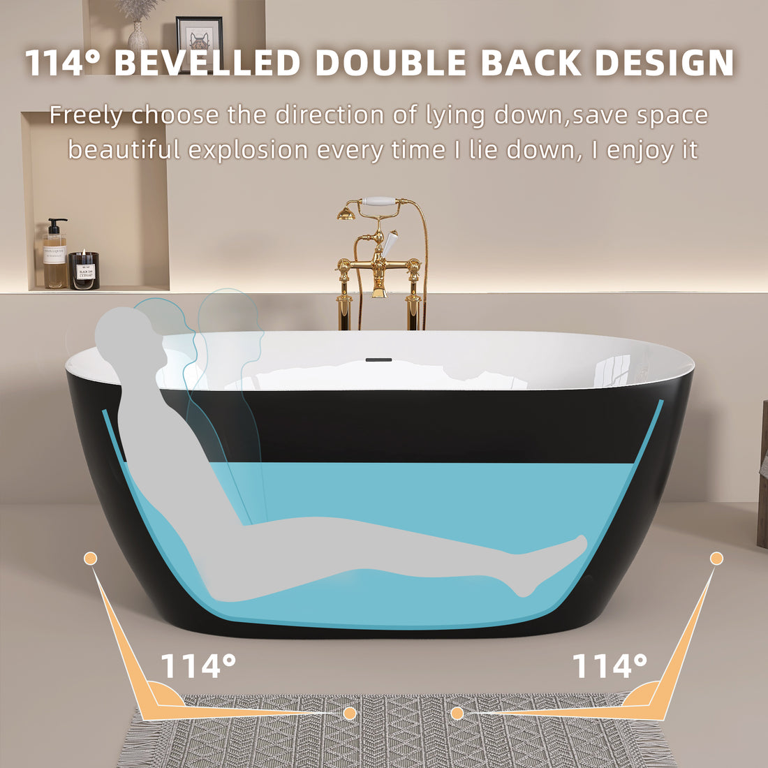 51 Inch Acrylic Freestanding Bathtub Contemporary Soaking White Tub With Overflow And Pop Up Drain Matte Black Matte Black Oval Bathroom Freestanding Tubs Polished Less Than 59 In Contemporary,Modern Soaking Center Fiberglass Acrylic