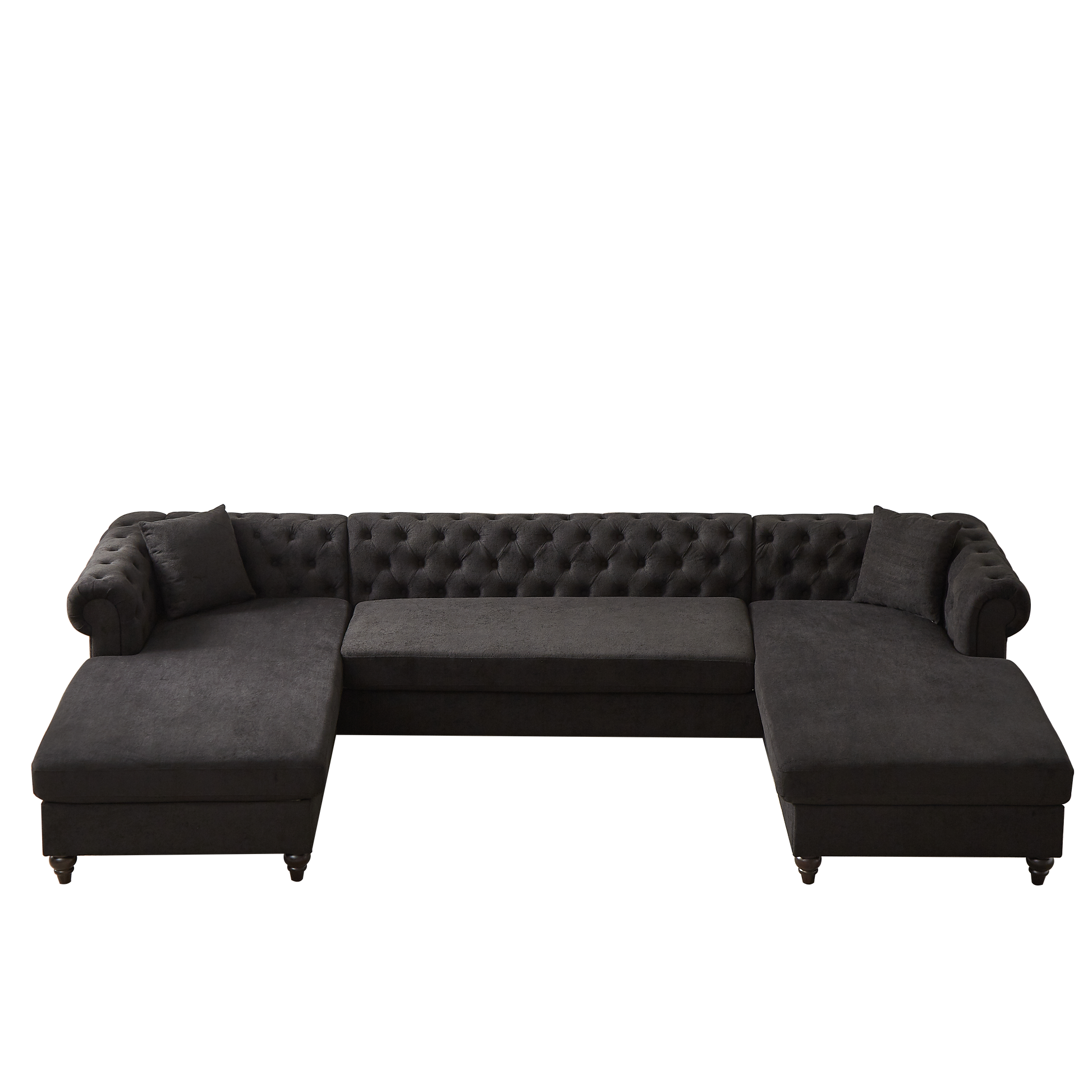 135.5 Inch Modern Style Chenille Three Piece Sofa, Pull Point Design U Shaped Sofa Two Chaise Longue Seats, Two Pillows And Wooden Feet, Suitable For Living Room, Bedroom, Lounge And Projection Room