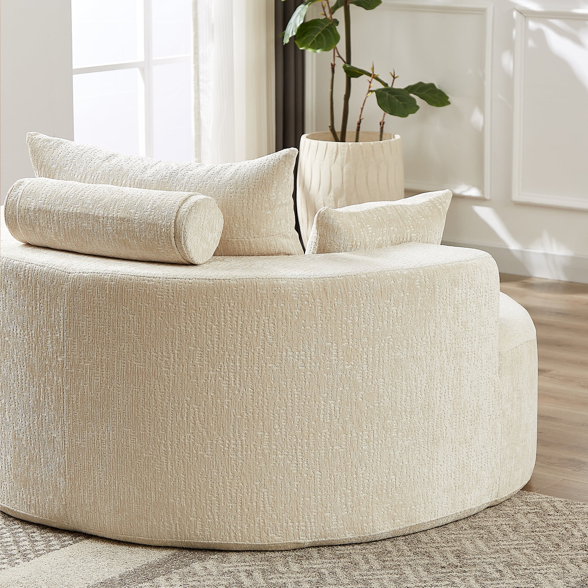 55'L Chenille Sponge Single Sofa,No Assembly Required,Fluffy Modern Sleeper Chair For Living Room, Bedroom, Lounge And Projection Room Not A Swivel Chair. Beige Foam Chenille 1 Seat