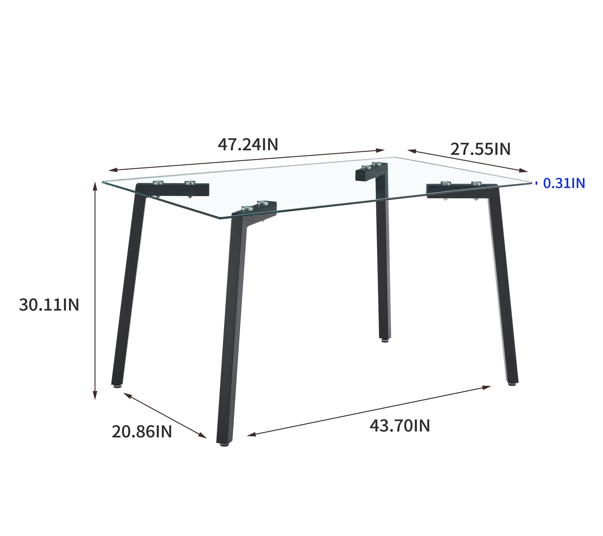 Glass Dining Table Transparent, 130*80* 8Mm Black Seats 4 Glass