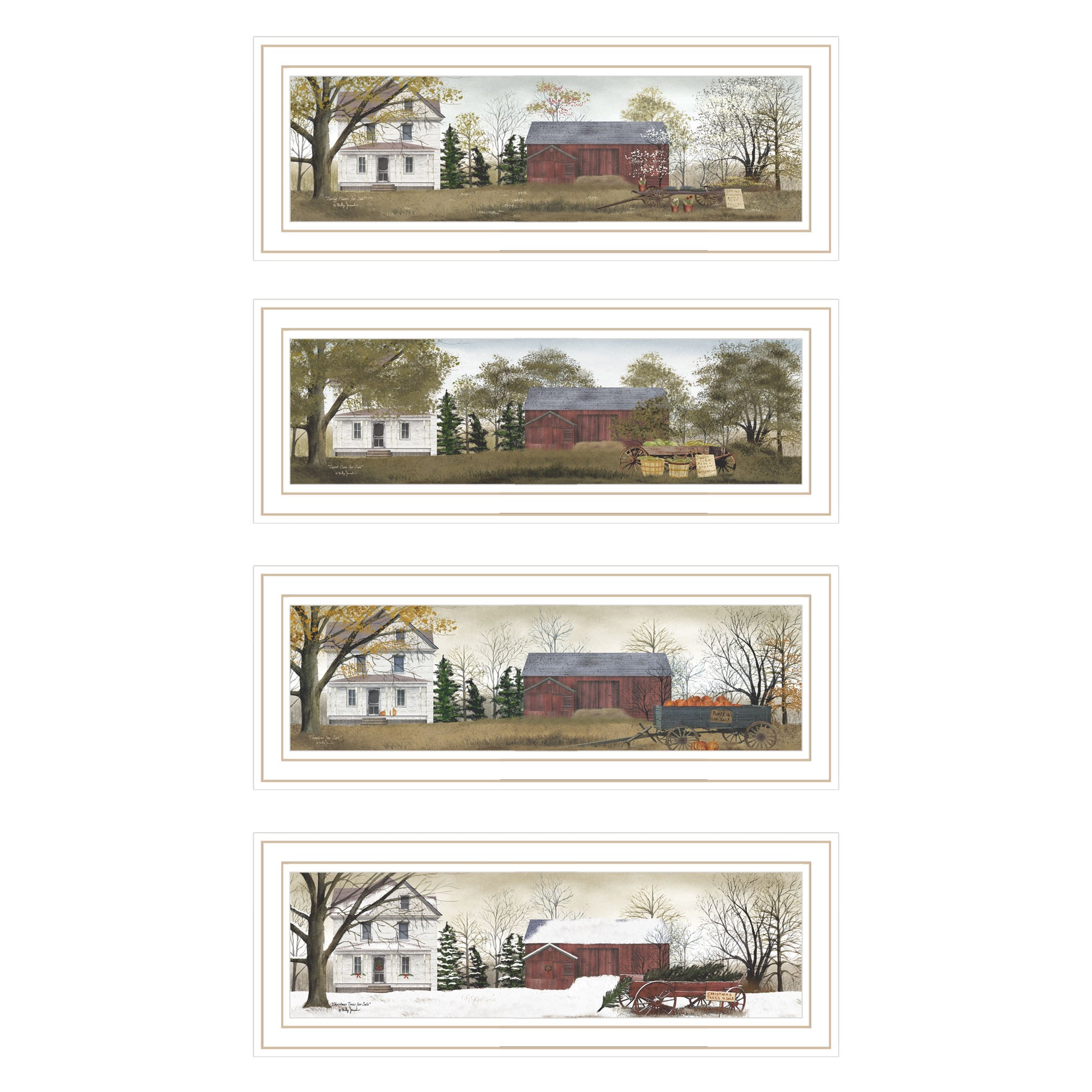 4 Piece Vignette Four Seasons Homesteads White Framed Wall Art For Living Room, Bedroom Wall Art Print For Home Decor By Billy Jacobs Multicolor Wood Paper