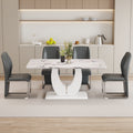 Table And Chair Set, Modern Luxurious White Imitation Marble Pattern Mdf Dining Table Rectangular Dining Table, Matched With Uniquely Shaped Pu High Backrest Seats,Suitable For Various Occasions. Grey White Seats 4 Mdf