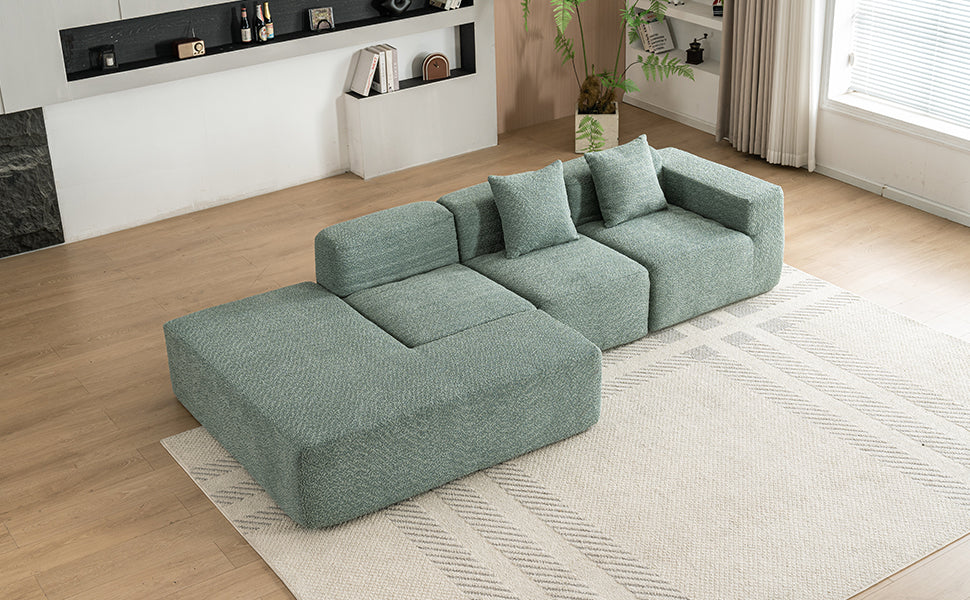 116.5" Sectional Sofa Full Compressed Sofa Couch Free Combined Sofa For Living Room, Green Green Foam Polyester 4 Seat