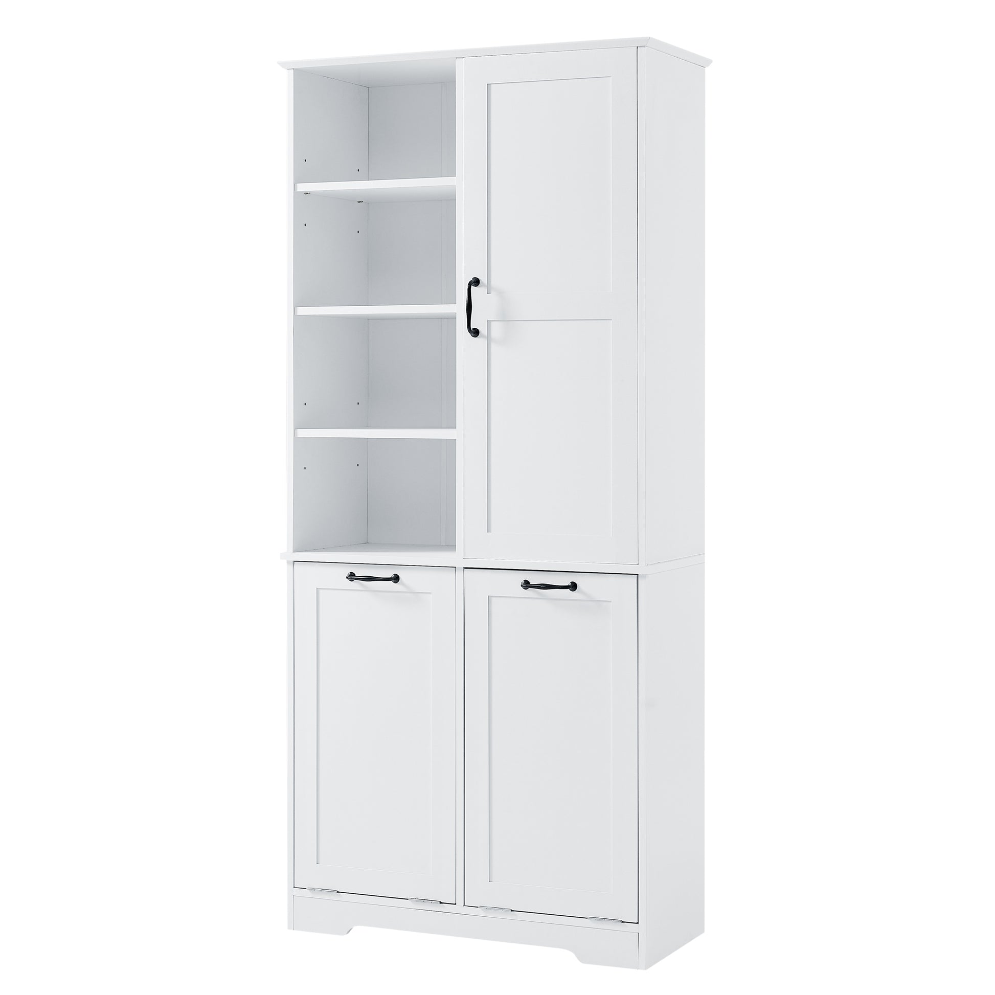 Bathroom Storage Cabinet With Doors And Drawers, Tilt Out Laundry Hamper, Multiple Storage Space, Freestanding Style, Open Shelve, Adjustable Shelf, White White Mdf