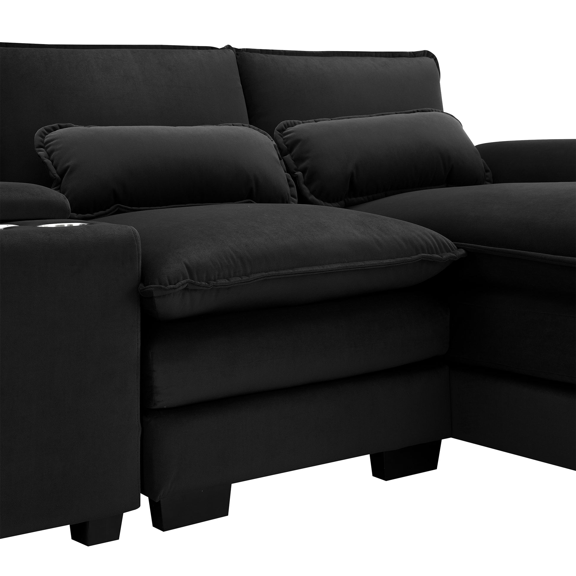 123*55" Modern U Shaped Sofa With Console,Cupholders And Usb Ports,6 Seat Upholstered Symmetrical Indoor Furniture,Sleeper Couch Set With Chaise For Living Room,Apartment,5 Colors Black Velvet 6