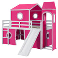 Full Size Loft Bed With Slide Pink Tent And Tower Pink Old Sku:Wf298771Aah Full Pink Solid Wood