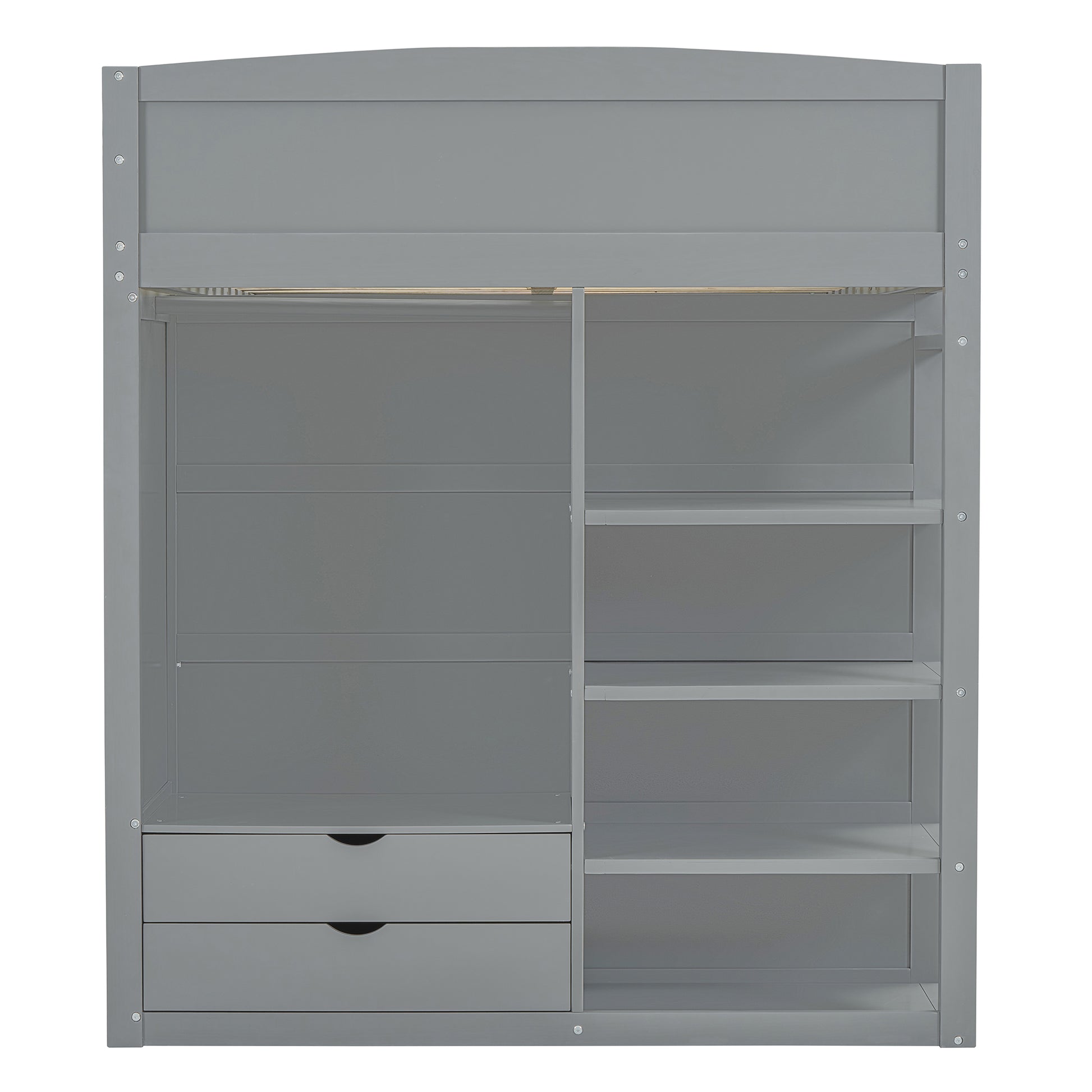 Full Size Loft Bed With Desk, Wardrobes, 4 Drawers And 4 Shelves Gray Full Gray Solid Wood