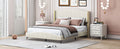 3 Pieces Bedroom Set With Queen Size Pu Leather Upholstered Platform Bed And Elegant Pu Nightstand With 2 Drawersbeige Box Spring Not Required Queen Beige 3 Piece Set Pu
