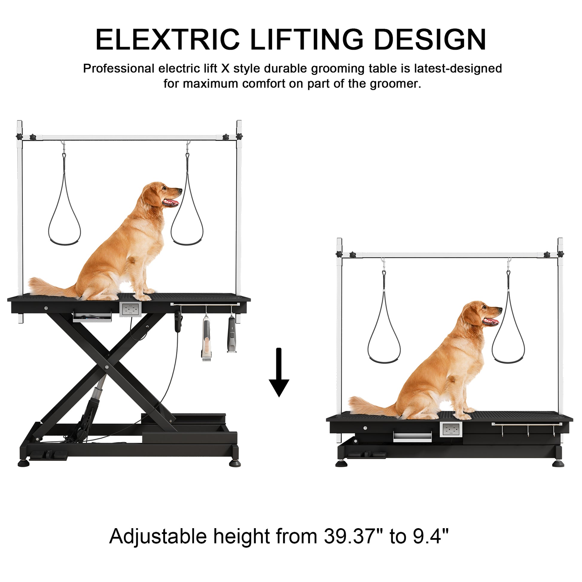 Electric Pet Grooming Table, 110V 220V Professional Groomer Recommend Super Deluxe Electric Pet Grooming Table, 110V 220V Professional Groomer Recommend Height Adjust From 8 Up To 36Inch Black Color Black Carbon Steel