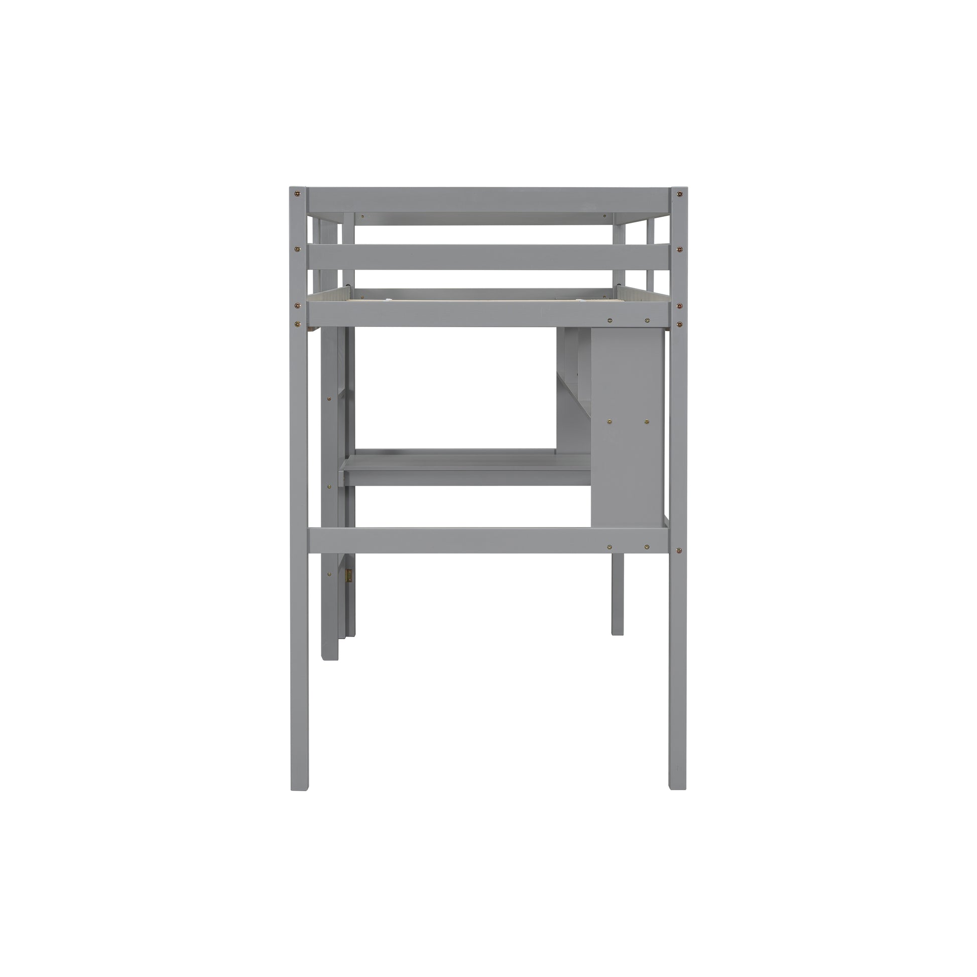 Twin Size Loft Bed With Desk And Shelves, Safety Guardrail And Ladder,Grey Twin Grey Pine