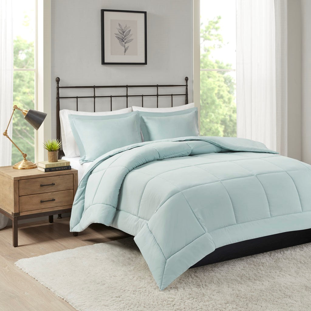 Microcell Down Alternative Comforter Mini Set Queen Blue Microfiber