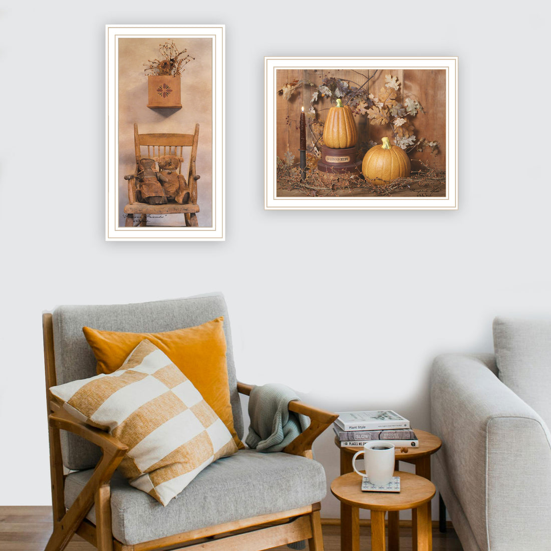 2 Piece Vignette Friends And Pumpkins White Framed Wall Art For Living Room, Bedroom Wall Art Print For Home Decor By Billy Jacobs Multicolor Wood Paper