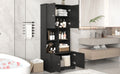 Tall And Wide Bathroom Floor Storage Cabinet, Bathroom Storage Unit, Freestanding Cabinet With 4 Doors, Adjustable Shelves, Open Multi Layer Shelves, Black Black Mdf