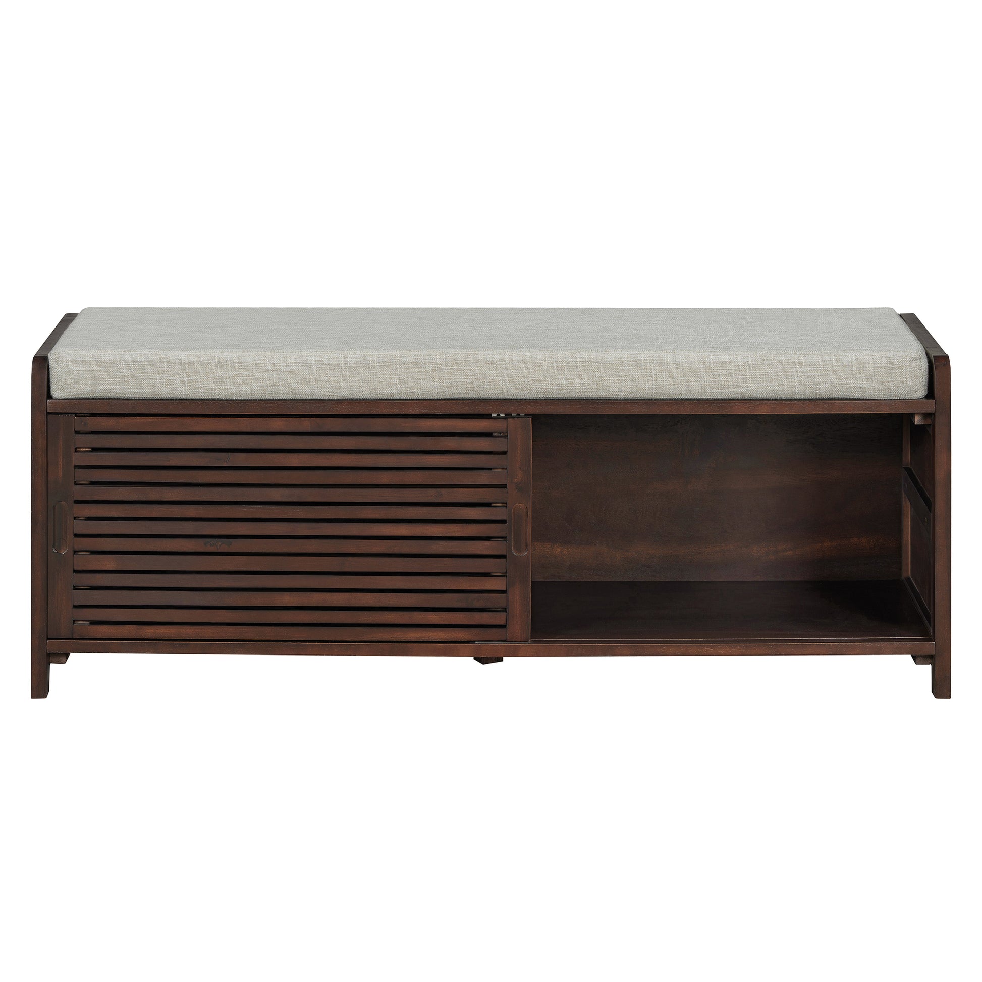 Distressed Shutter Storage Bench With Acacia Veneer For Retro Charm For Living Room, Entryway Espresso Espresso Mdf