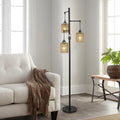 Floor Lamp Brown Black Rattan Metal