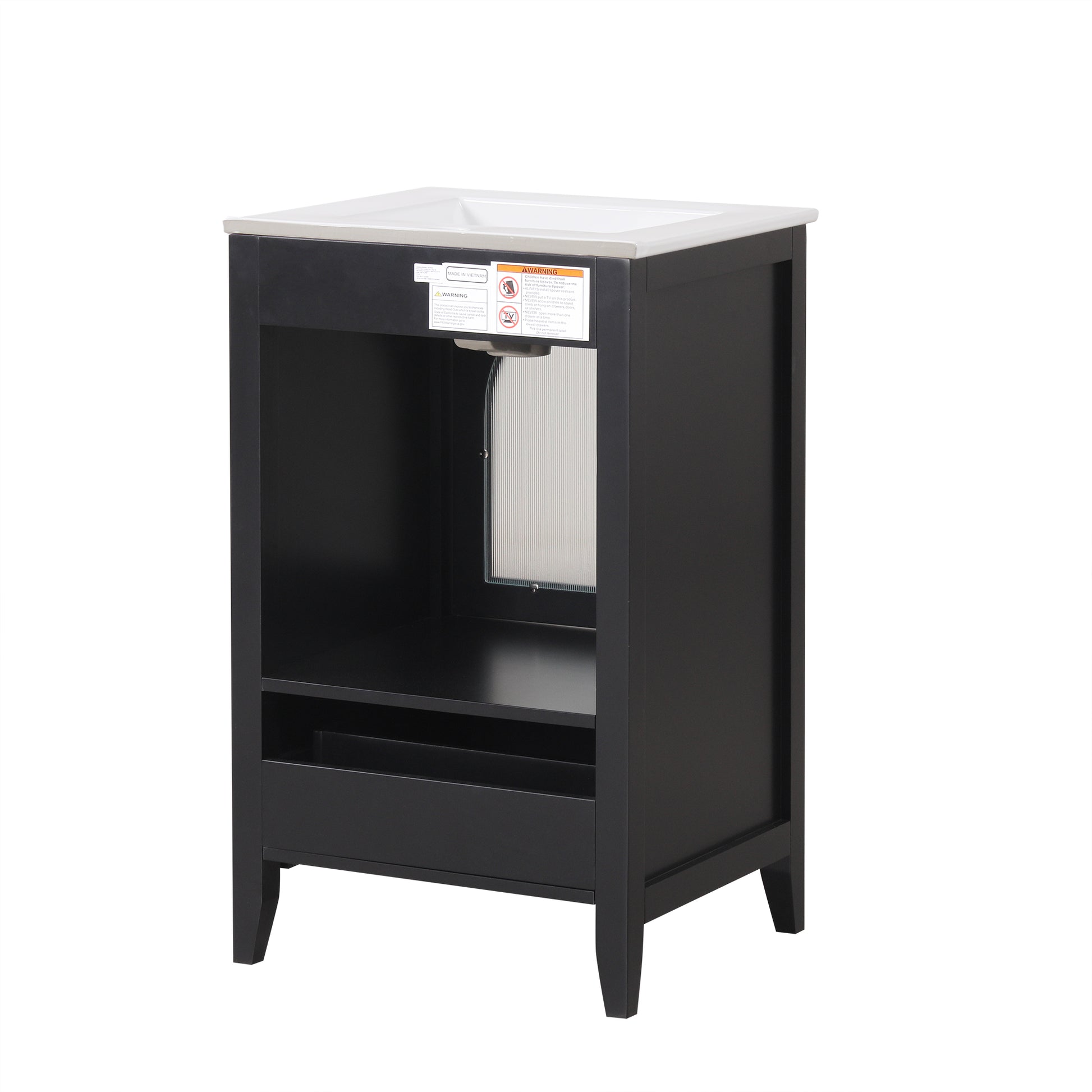 20" Bathroom Vanity With Sink, Bathroom Cabinet With Soft Closing Glass Door, A Drawer, Black Black Mdf