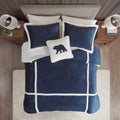 Plush To Sherpa Comforter Set Queen Navy Polyester