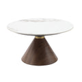 Luxury Living Room Furniture 1Pc Cocktail Table White Sintered Stone Top Decorative Oak Finish Wood With Gold Tone Metal Band Oak Primary Living Space Luxury,Modern Round Coffee & End Tables