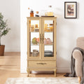 Curio Cabinet Lighted Glass Cabinet Glass Wine Cabinet Curio Display Cabinet With Adjustable Glass Shelves 2 Doors And 1 Drawer Cabinet Sideboard With Bulb Included Light Oak Light Oak Mdf Glass