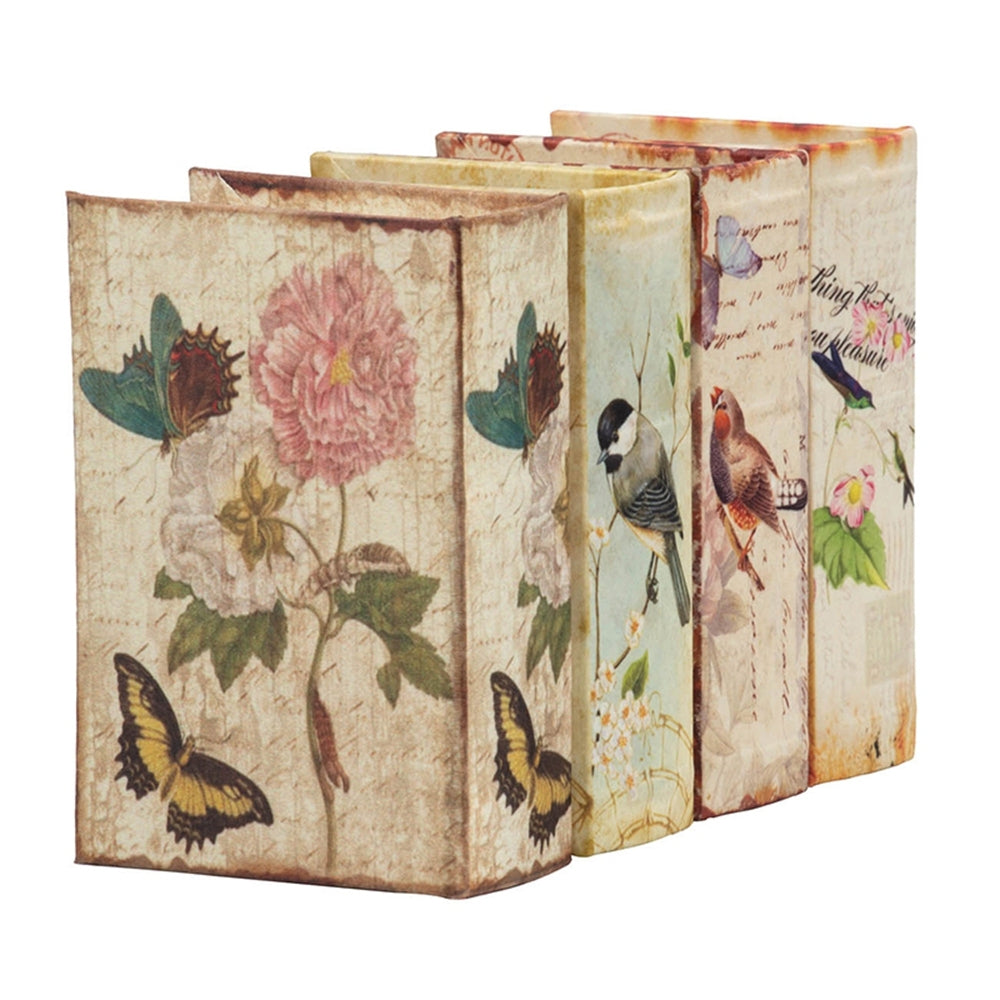 Set Of 4 Book Boxes With Birds, Flowers, And Handwriting Design, 5.5X4X2" Multi Mdf