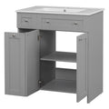 30 Inch Grey Bathroom Vanity With Ceramic Sink Combo, Abundant Storage Cabinet 2 Soft Close Doors And Double Tier Deep Drawer Grey Bathroom Mdf