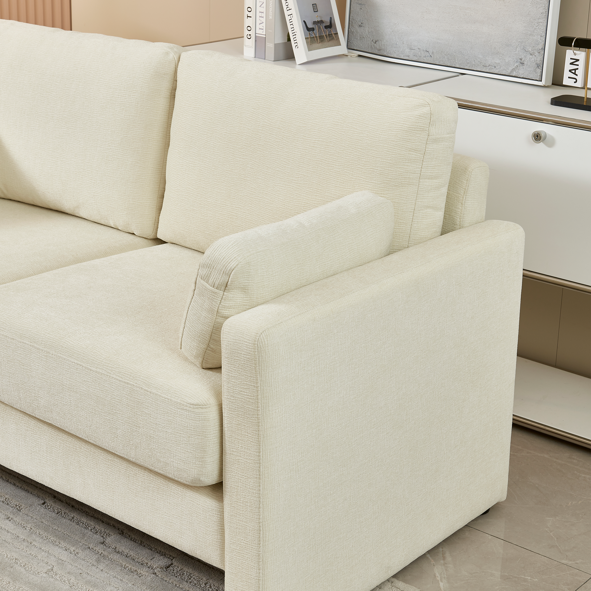 58.66" Small Modern Loveseat Sofa, Mid Century Chenille Fabric 2 Seat Couch Beautiful Seat With Back Cushions, Accent Sofa Couch For Living Beige Wood Foam Chenille 2 Seat
