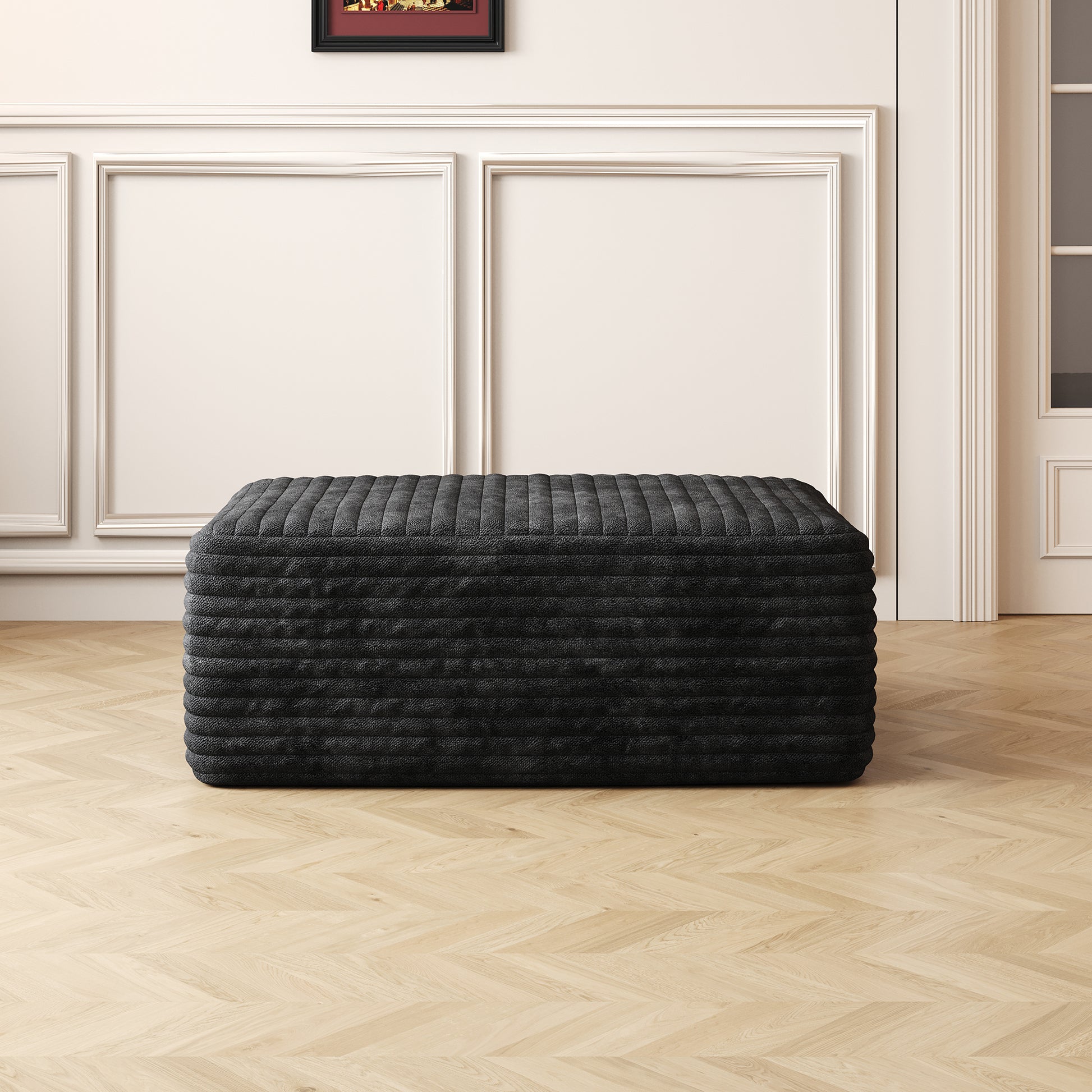 Sofa Ottoman ,No Assembly Required,Black Plush Corduroy Fabric Black Modern Foam Foam 1 Seat