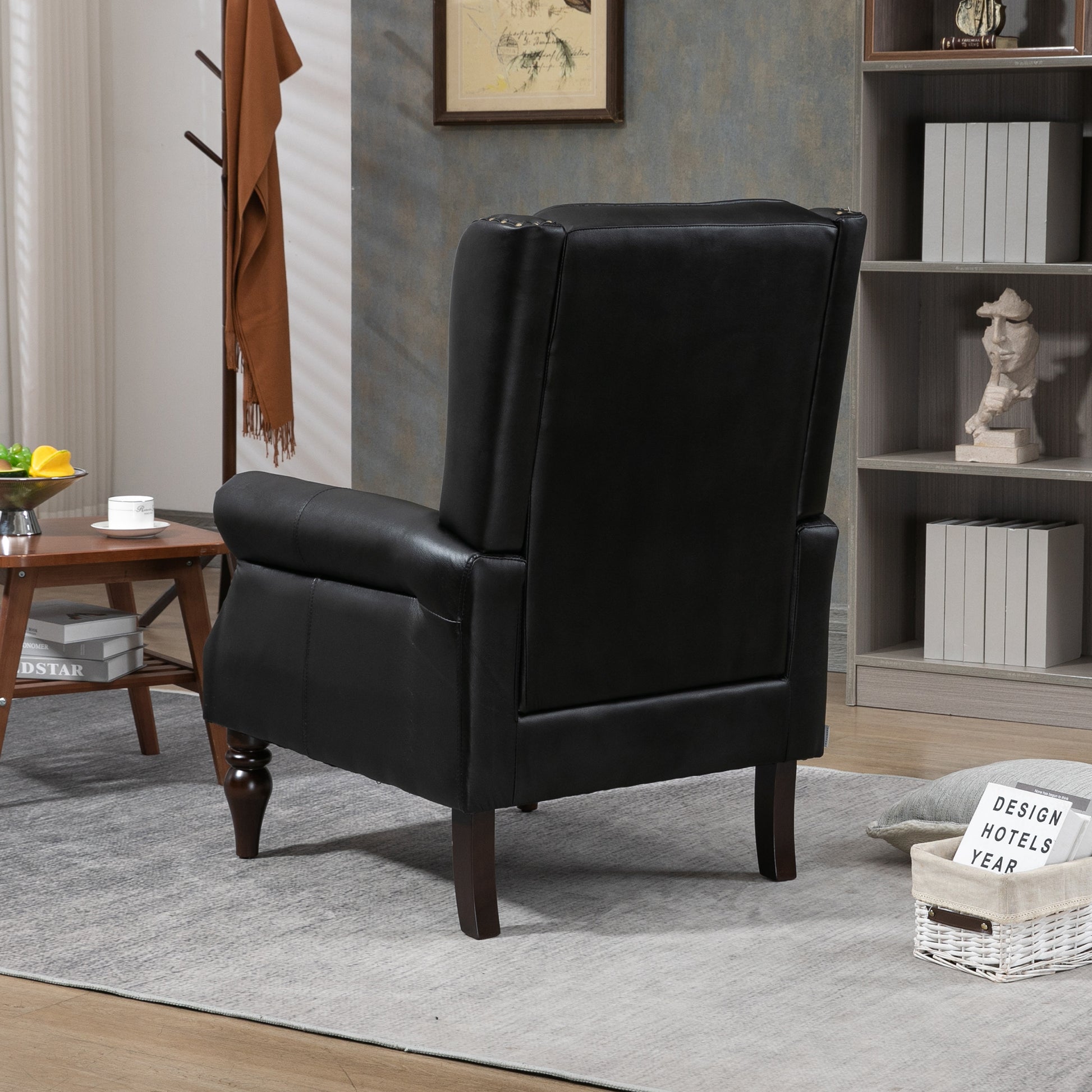 Coolmore Wood Frame Armchair, Modern Accent Chair Lounge Chair With Sturdy Wood Legs For Living Room Bedroom Black Pu Black Pu Foam Pu Leather