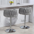 360 Fabric Cover Swivel Bar Stools Set Of 2, Adjustable Counter Height Bar Chairs With Woven Back & Footrest,Silver Chromed Bar Stools For Kitchen Island, Cafe, Pub Gray Gray Kitchen Modern Foam Fabric