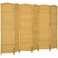 Homcom 6 Panel Room Divider, 6' Tall Folding Privacy Screen, Hand Woven Freestanding Wall Partition For Home Office, Bedroom, Nature Wood Natural Wood Polypropylene