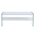 Double Rectangular Coffee Table. The Board Surface Is Mdf, With White Stickers, And Both Sides Are Transparent Tempered Glass. Suitable For Living Room, Bedroom And Other Occasions. White Mdf Glass