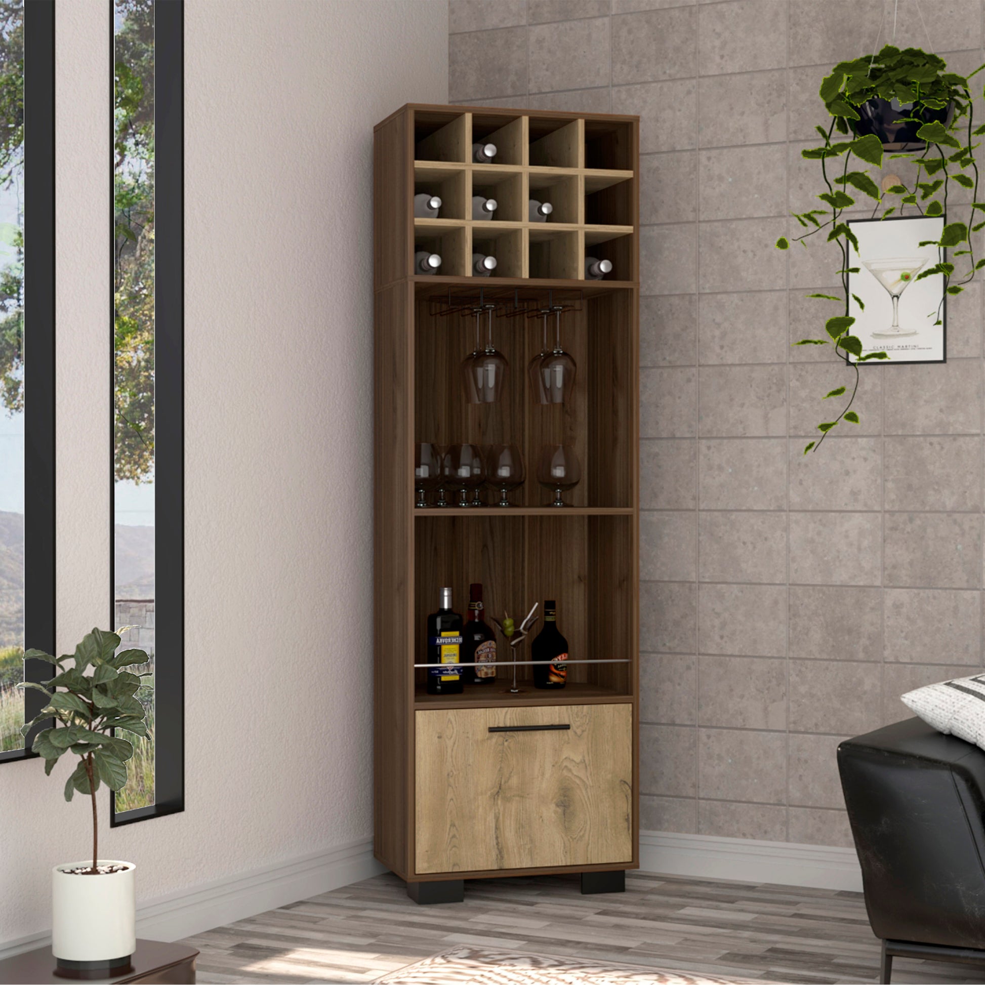 Marsella Corner Bar Cabinet, Eight Built In Wine Rack, Two Side Shelves Multi Primary Living Space Modern Shelves Included Particle Board