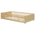 Twin Size Floor Platform Bed With Built In Book Storage Rack, Door,Natural Twin Natural American Design Pine