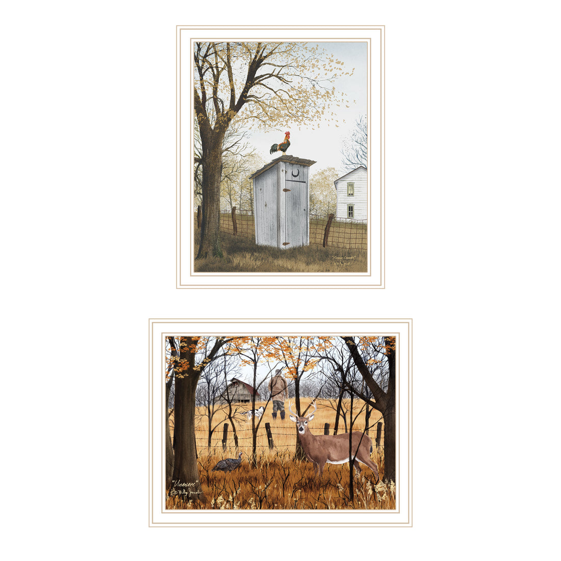 2 Piece Vignette Country Living White Framed Wall Art For Living Room, Bedroom Wall Art Print For Home Decor By Billy Jacobs Multicolor Wood Paper