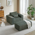 62.5 Inch Corduroy Sponge Sofa Lounge Chair With Removable Footrest,No Assembly Required,Fluffy Modern Sleeper Chair For Indoor Living Room Bedroom Army Green Foam Corduroy 1 Seat