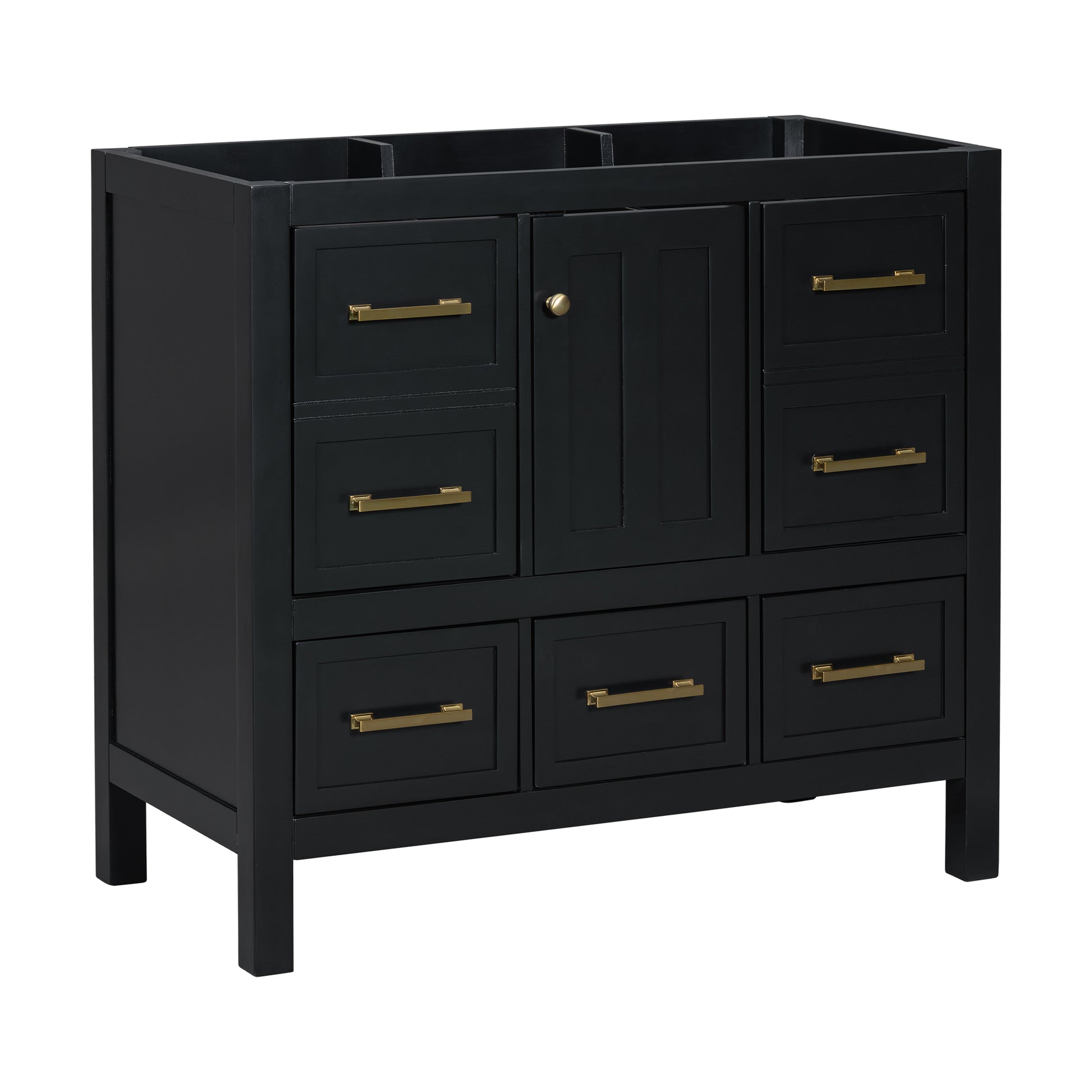 36'' Bathroom Vanity Without Sink, Solid Wood Frame Bathroom Storage Cabinet, Freestanding Vanity With 5 Drawers& Soft Closing Doors Not Include Basin Sink Black Bathroom Solid Wood Mdf