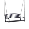 Outsunny 2 Person Front Porch Swing Patio Swing Bench, Outdoor Steel Swing Chair With Sturdy Chains, For Backyard, Deck, 528 Lb Weight Capacity, Black Black Steel