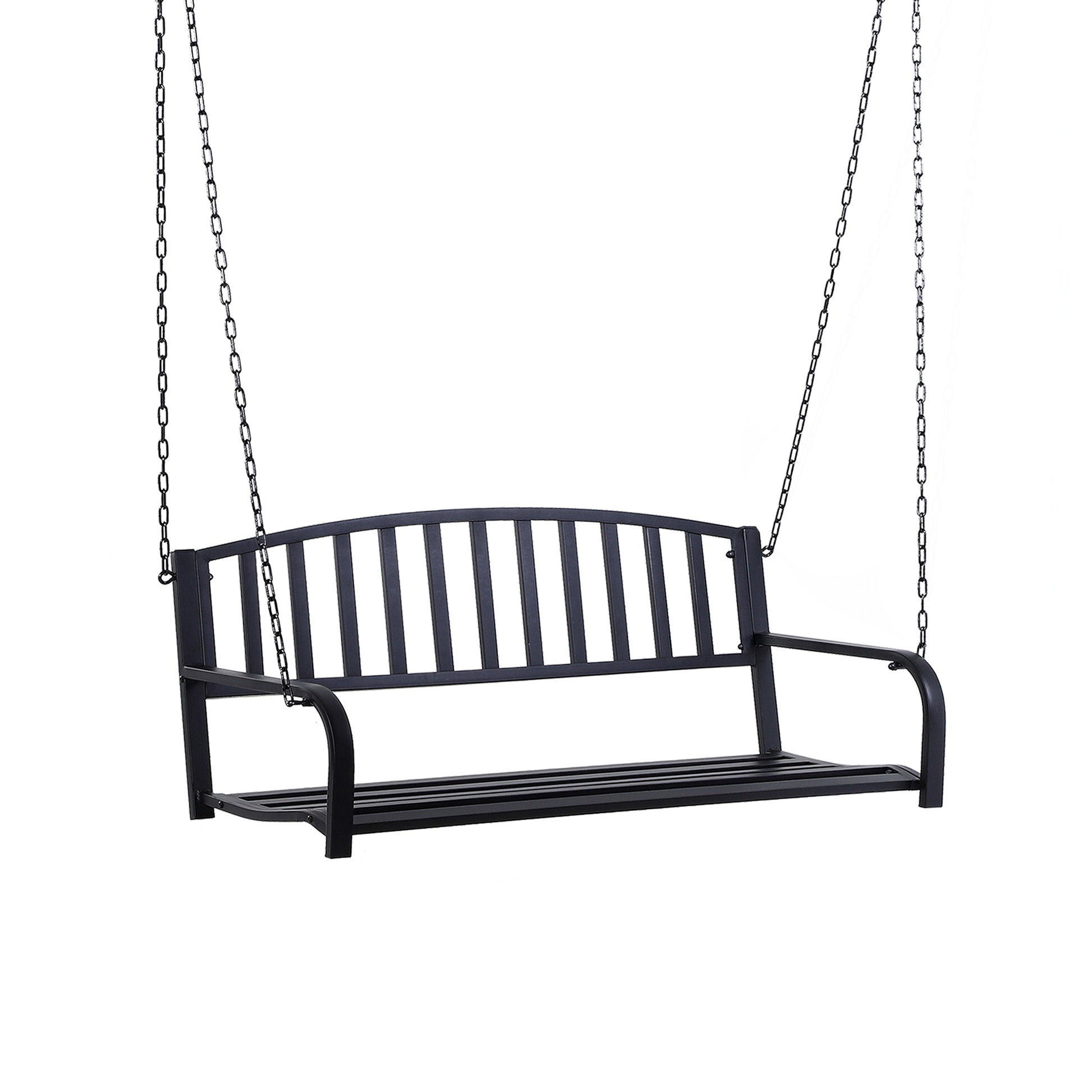 Outsunny 2 Person Front Porch Swing Patio Swing Bench, Outdoor Steel Swing Chair With Sturdy Chains, For Backyard, Deck, 528 Lb Weight Capacity, Black Black Steel