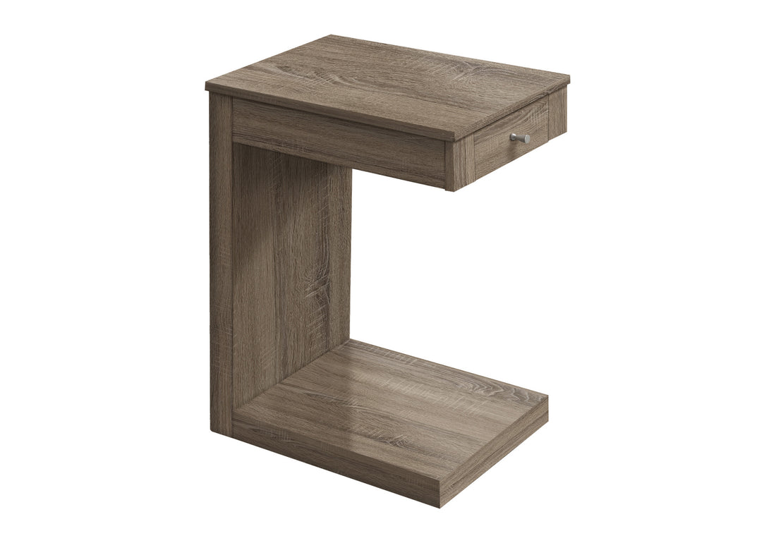 Accent Table, C Shaped, End, Side, Snack, Storage Drawer, Living Room, Bedroom, Brown Laminate, Contemporary, Modern Taupe Particle Board