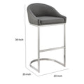 Lina 28 Inch Bar Stool Chair, Metal Cantilever Base, Gray Faux Leather Gray Fabric Metal