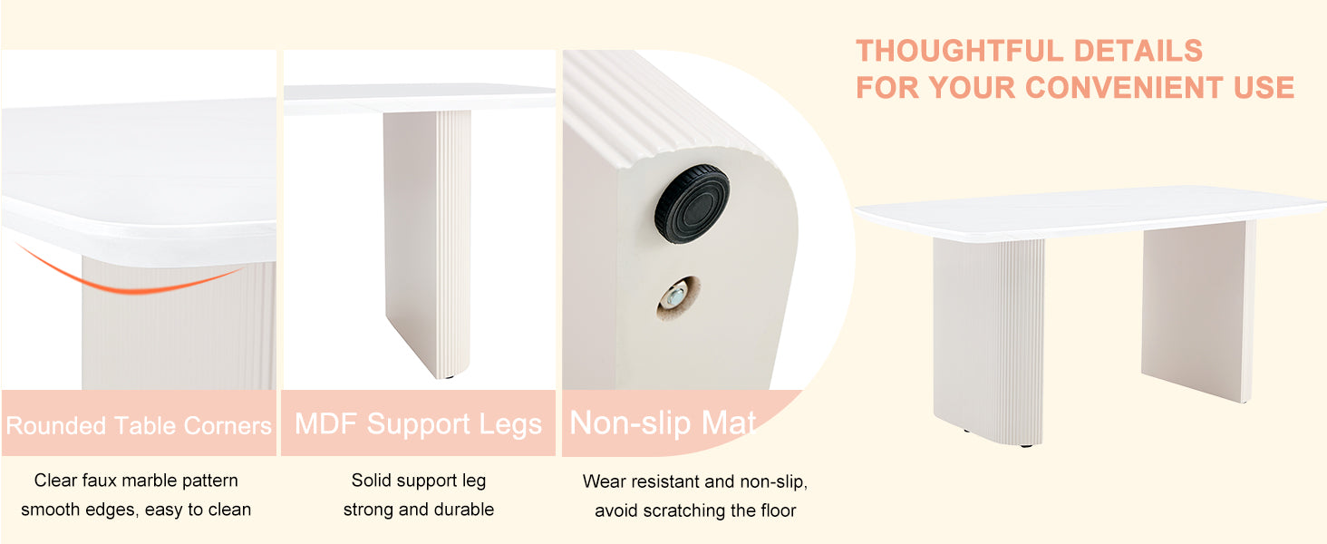 Cream Style Mdf White Dining Table.It Is A Furniture With A Warm And Soft Appearance, Suitable For Creating A Comfortable And Friendly Dining Environment, Suitable For Kitchens, Dining Rooms,Etc. White Mdf