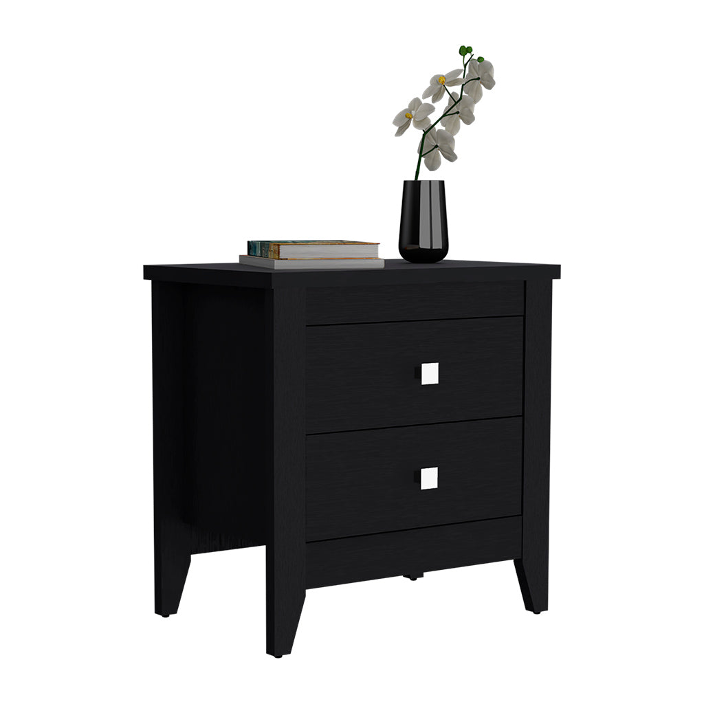 Nightstand 24"H, Two Drawers, Four Legs, Superior Top, Black Black Particle Board Particle Board