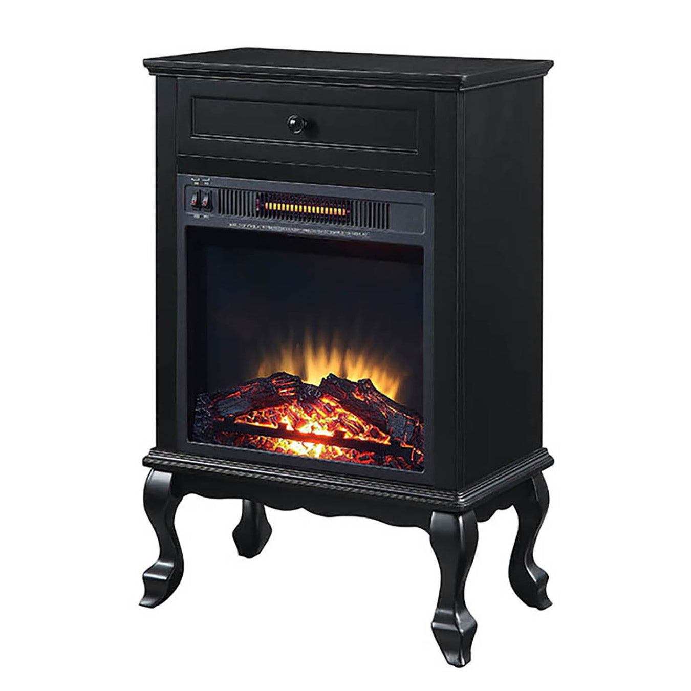 Black 1 Drawer Fireplace With Queen Ann Leg Electric Black Primary Living Space Freestanding Wood Electric