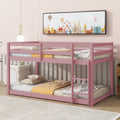 Twin Over Twin Floor Bunk Bed,Pink Twin Pink Pine